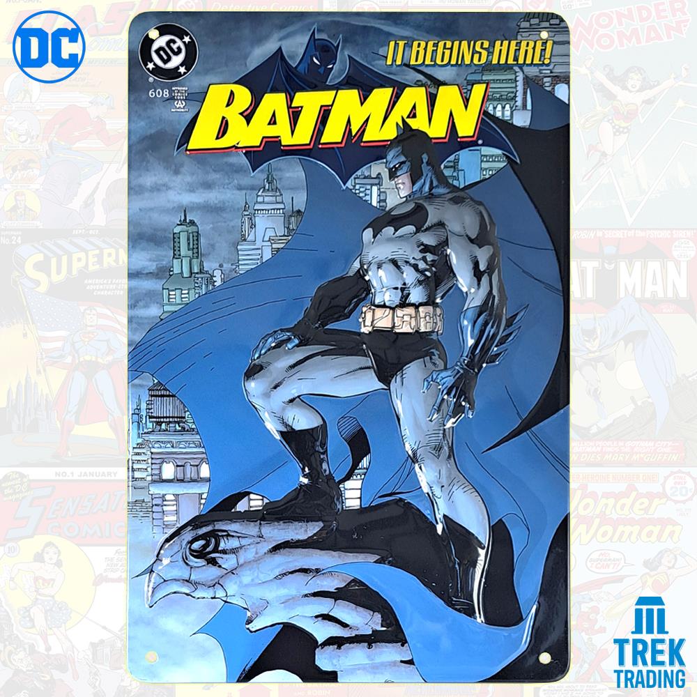 DC Comics Batman - It Begins Here Embossed 17cm x 26cm Metal Sign